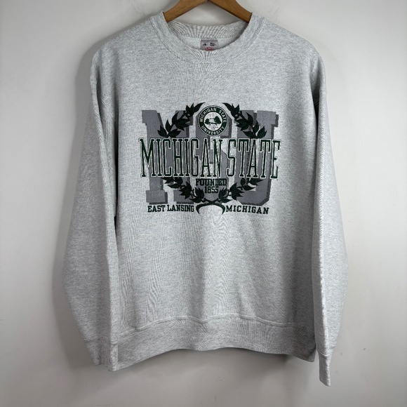 Vintage 90s Michigan State Sweatshirt L Fruit of the Loom Crewneck USA Made MSU - Picture 1 of 8